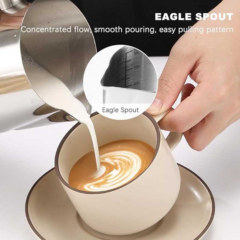 Stainless Steel 600ml Coffee Frothing Pitcher with Handle (black) – Milk Jug for Latte, Espresso & Cappuccino