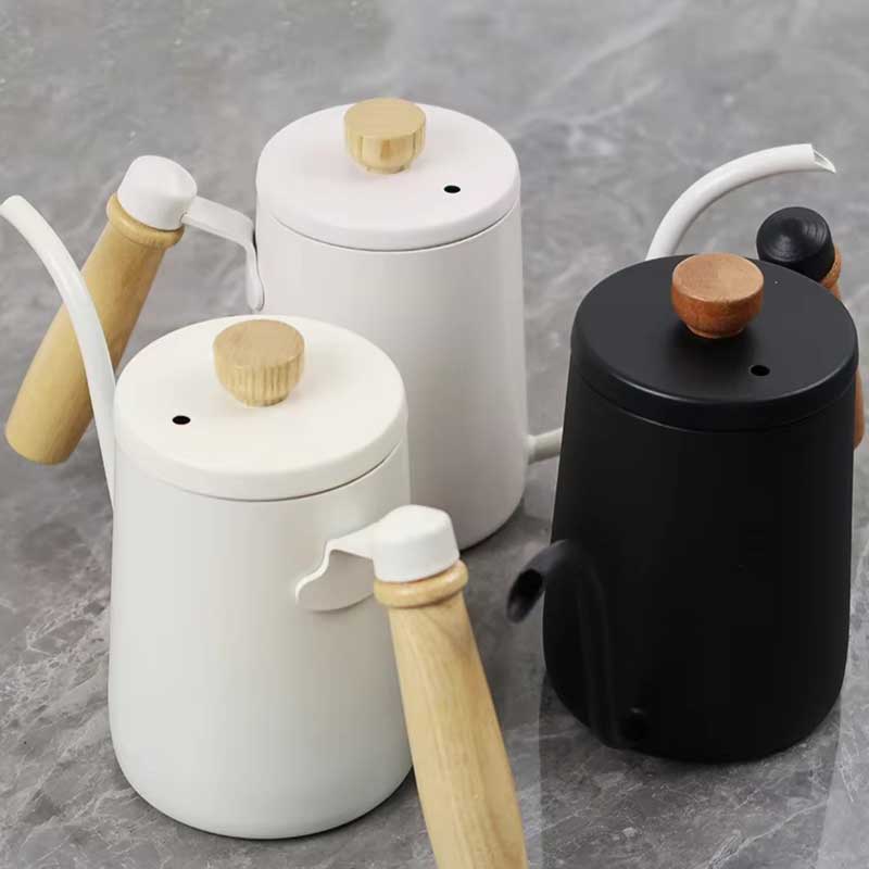 600ml Stainless Steel Gooseneck Coffee Kettle with Wooden Handle