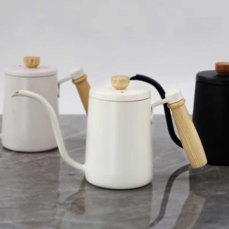 600ml Stainless Steel Gooseneck Coffee Kettle with Wooden Handle