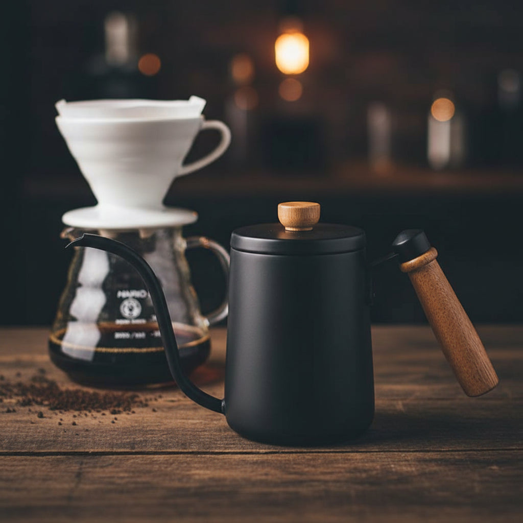 600ml Stainless Steel Gooseneck Coffee Kettle with Wooden Handle