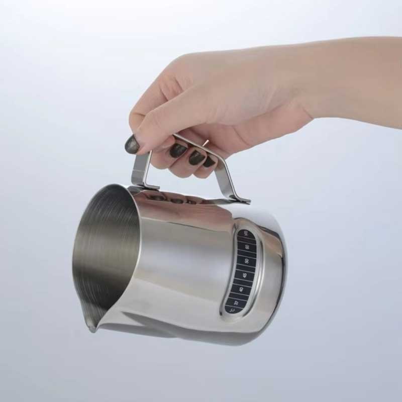 Stainless Steel Milk Frothing Pitcher with Temp Indicator – Durable Milk Jug for Coffee, Latte & Espresso