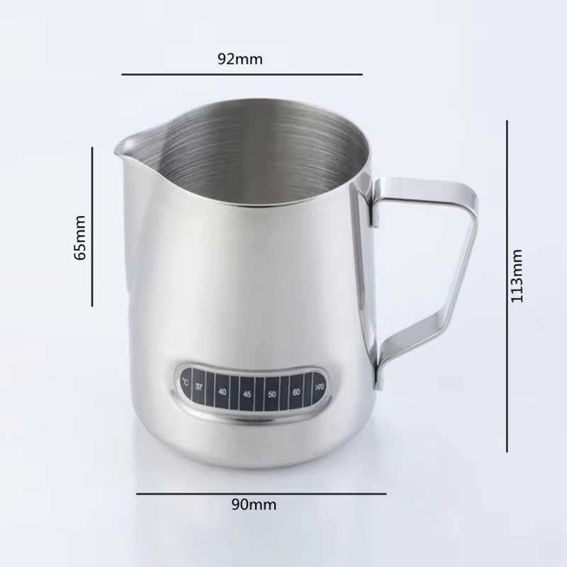 Stainless Steel Milk Frothing Pitcher with Temp Indicator – Durable Milk Jug for Coffee, Latte & Espresso