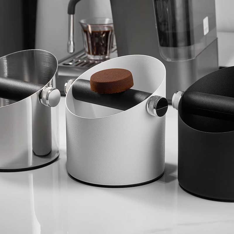 Stainless Steel Round Small Espresso Knock Box - Black