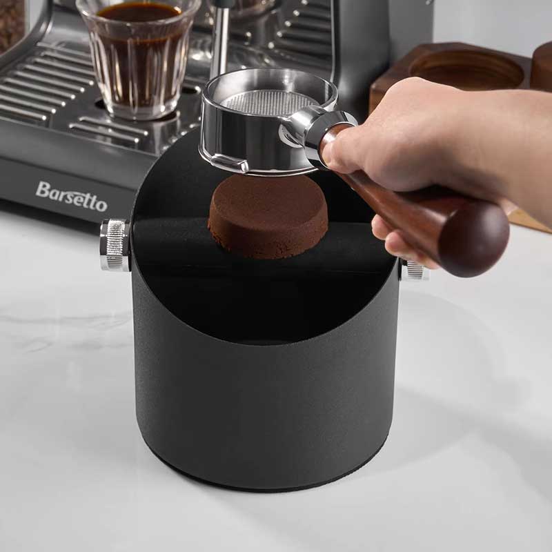 Stainless Steel Round Small Espresso Knock Box - Black