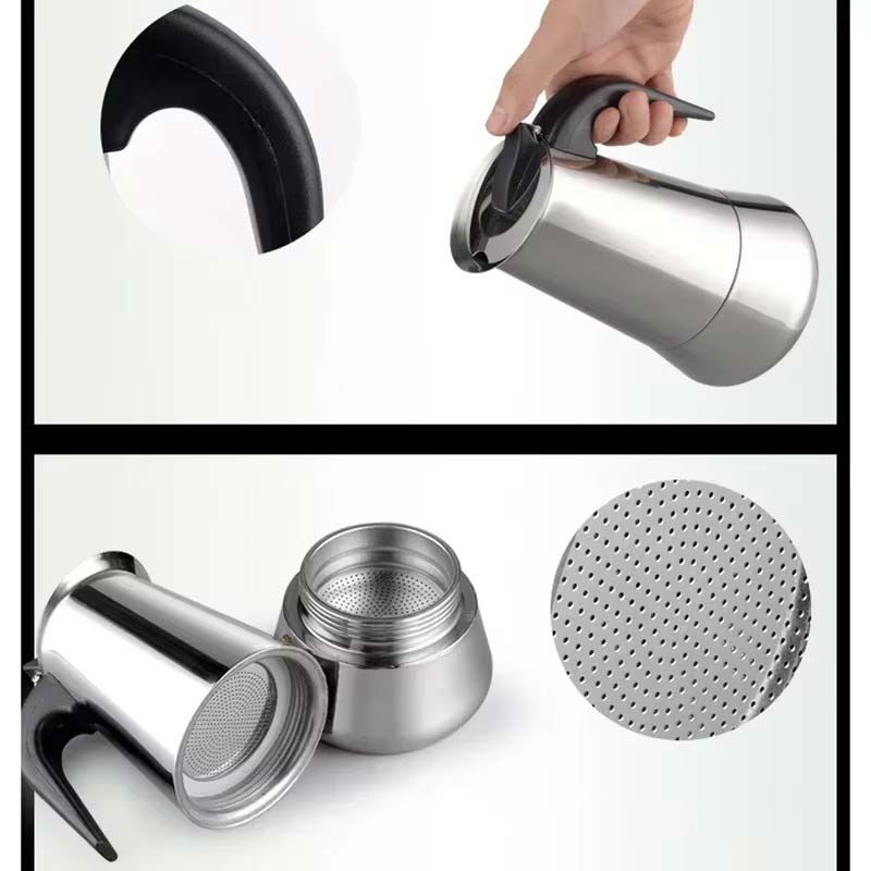 Stainless Steel Stovetop Espresso Maker – Classic Moka Pot for Camping and Outdoor Brewing