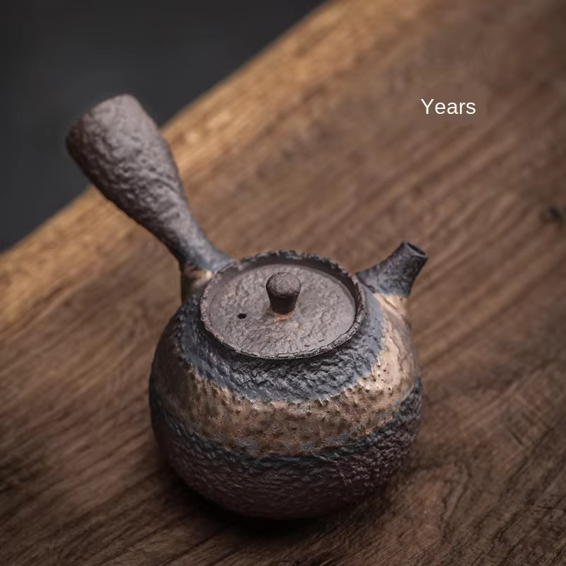 Stoneware Japanese Teapot – Handmade Coarse Pottery Side Handle Single Serve Tea pot
