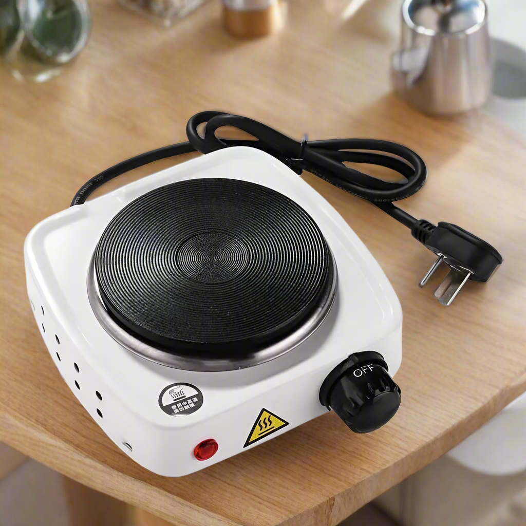 Upgraded 500W Small Electric Stove – Portable Heater for Coffee, Food & Craft Use (White)