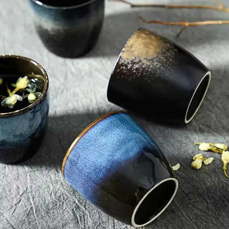 Vintage Arabic Ceramic Tea & Coffee Cups – Glazed Pottery No-Handle Japanese Style Drinkware for Home & Restaurant