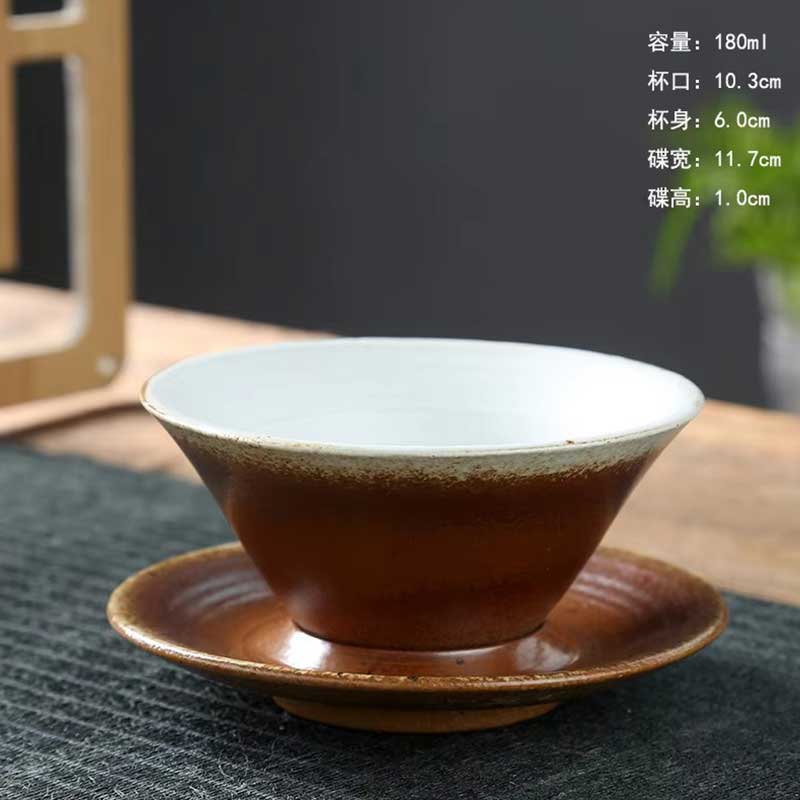 Vintage Kiln Reactive Ceramic Funnel Coffee Latte Cup – Retro Clay Antique Tea Cup with Saucer