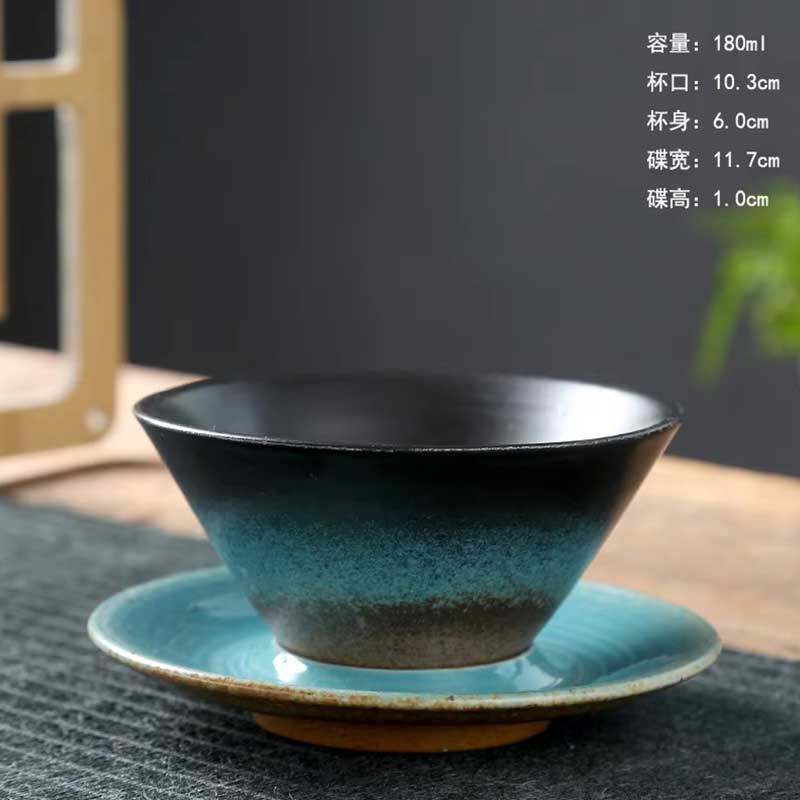 Vintage Kiln Reactive Ceramic Funnel Coffee Latte Cup – Retro Clay Antique Tea Cup with Saucer