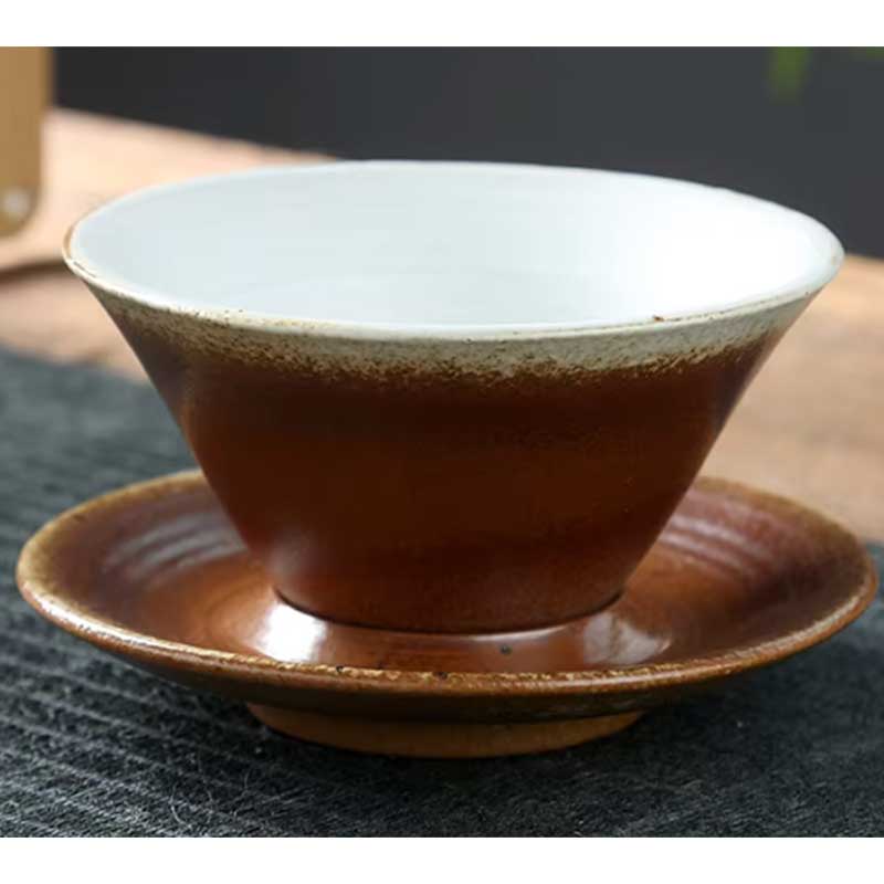 Vintage Kiln Reactive Ceramic Funnel Coffee Latte Cup – Retro Clay Antique Tea Cup with Saucer
