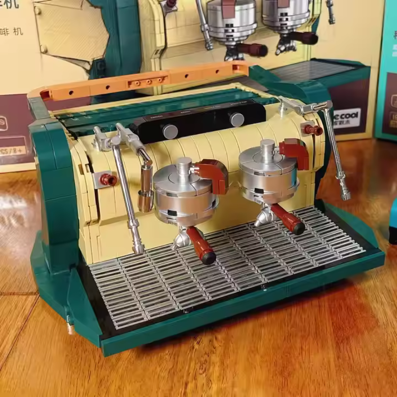 Vintage Coffee Machine Building Blocks – Retro Bean Grinder MOC Toy for Kids and Collectors