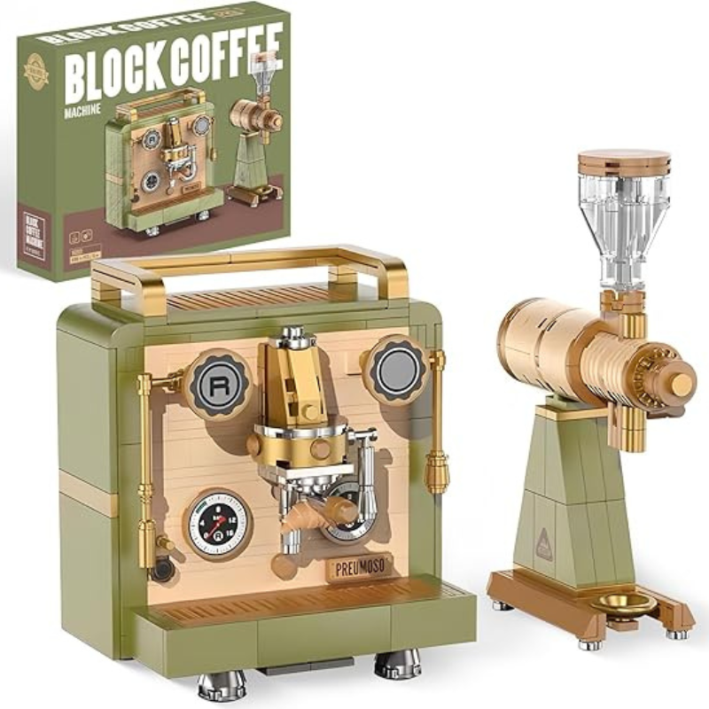 Vintage Coffee Machine Building Blocks – Retro Bean Grinder MOC Toy for Kids and Collectors
