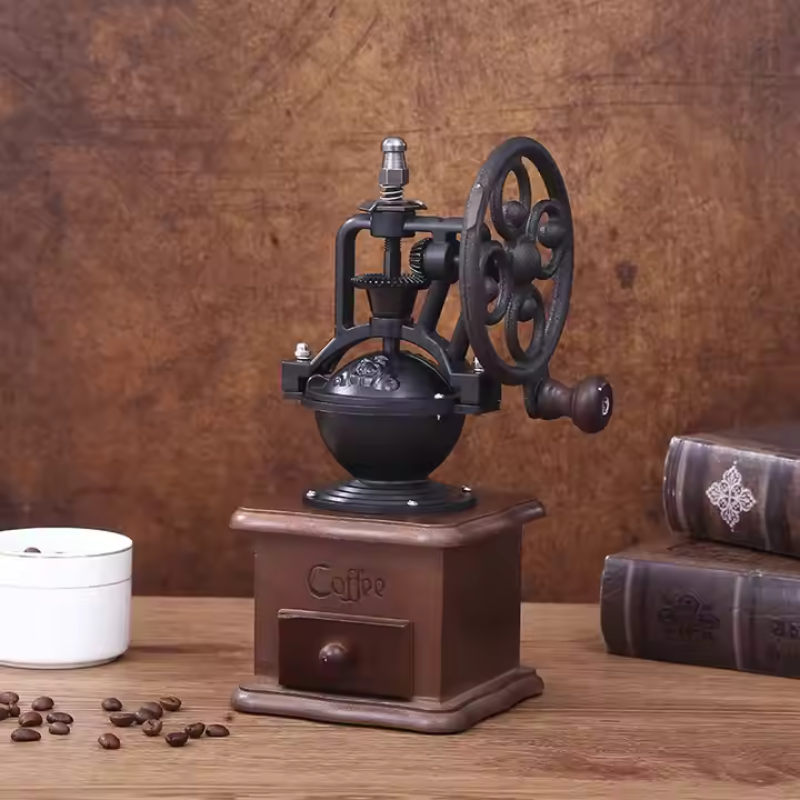 Vintage Manual Coffee Grinder – Portable Wooden Hand Crank Coffee Bean Mill