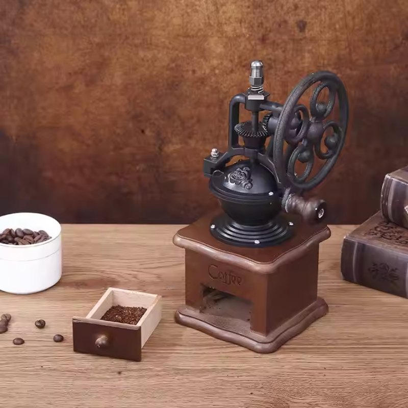 Vintage Manual Coffee Grinder – Portable Wooden Hand Crank Coffee Bean Mill