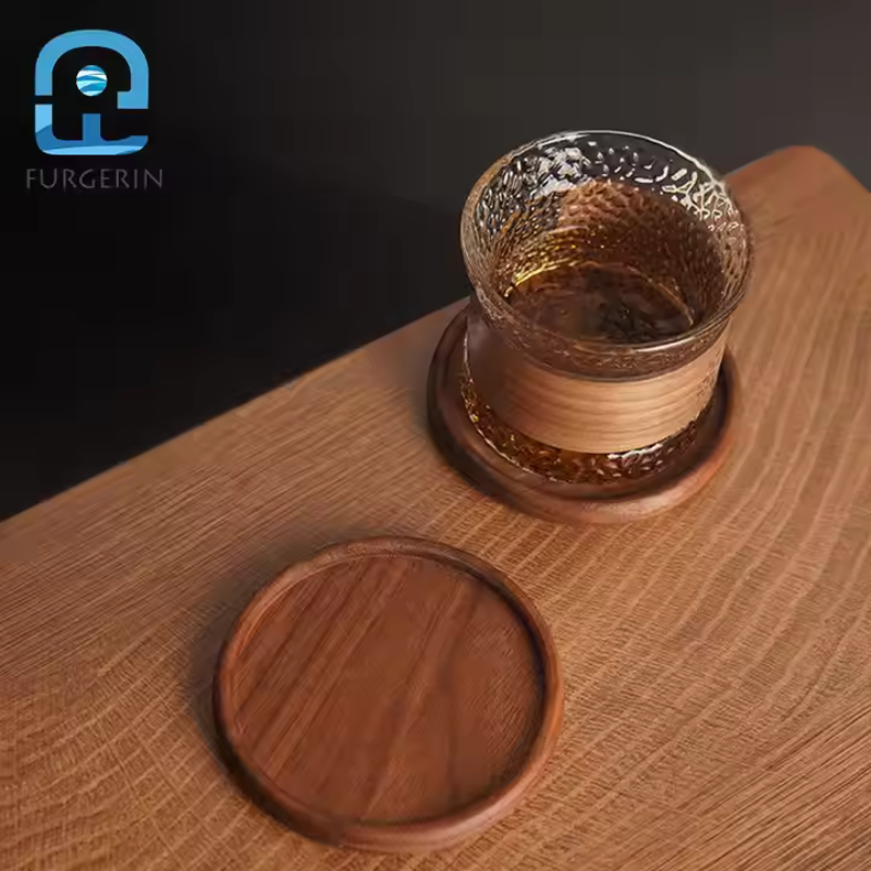 Walnut Drink Coaster – Round Wooden Mat for Coffee Cups and Table Protection (10×10cm)