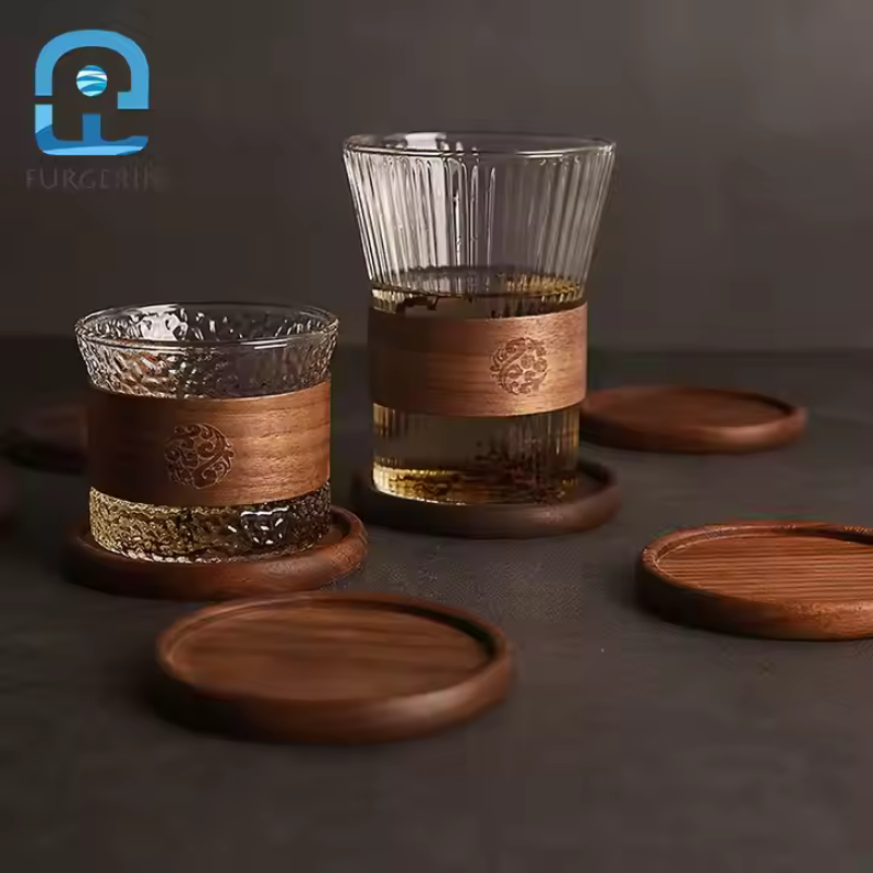Walnut Drink Coaster – Round Wooden Mat for Coffee Cups and Table Protection (10×10cm)