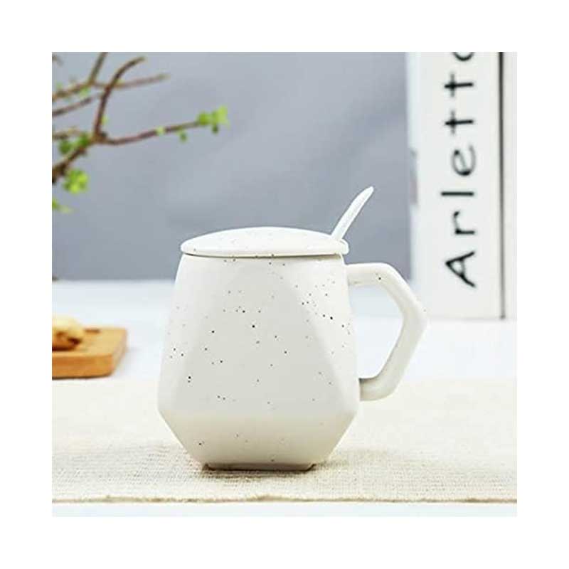 White Porcelain Coffee Cup and Saucer – Ceramic Espresso Mug with Spoon