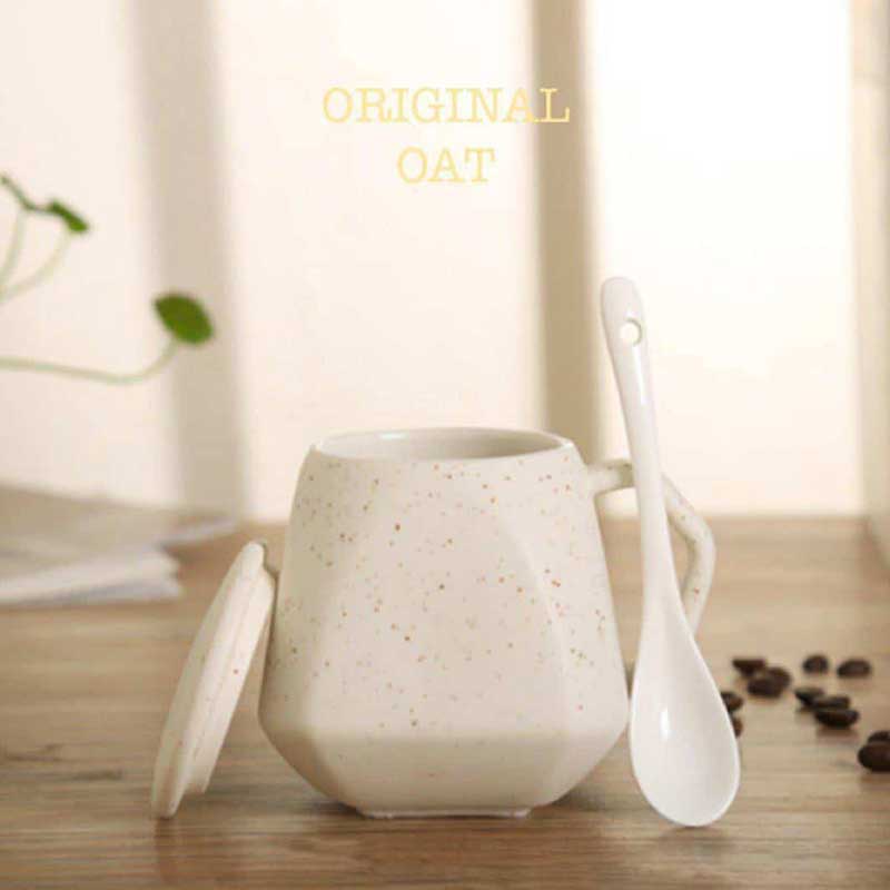 White Porcelain Coffee Cup and Saucer – Ceramic Espresso Mug with Spoon
