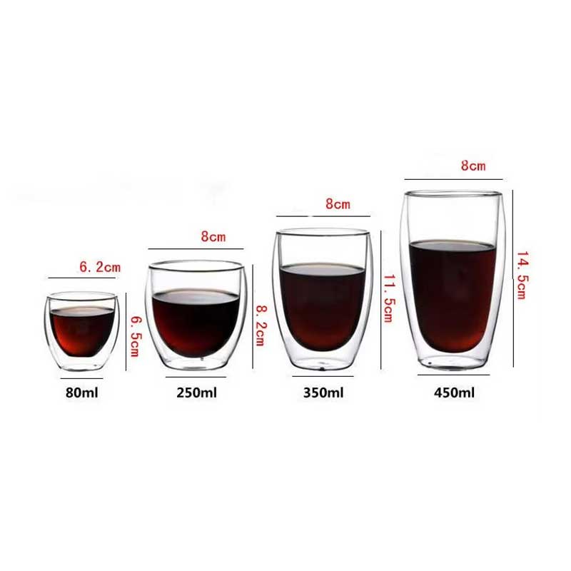 Heat Resistant Double Wall Clear Glass Coffee Mug Without Handle