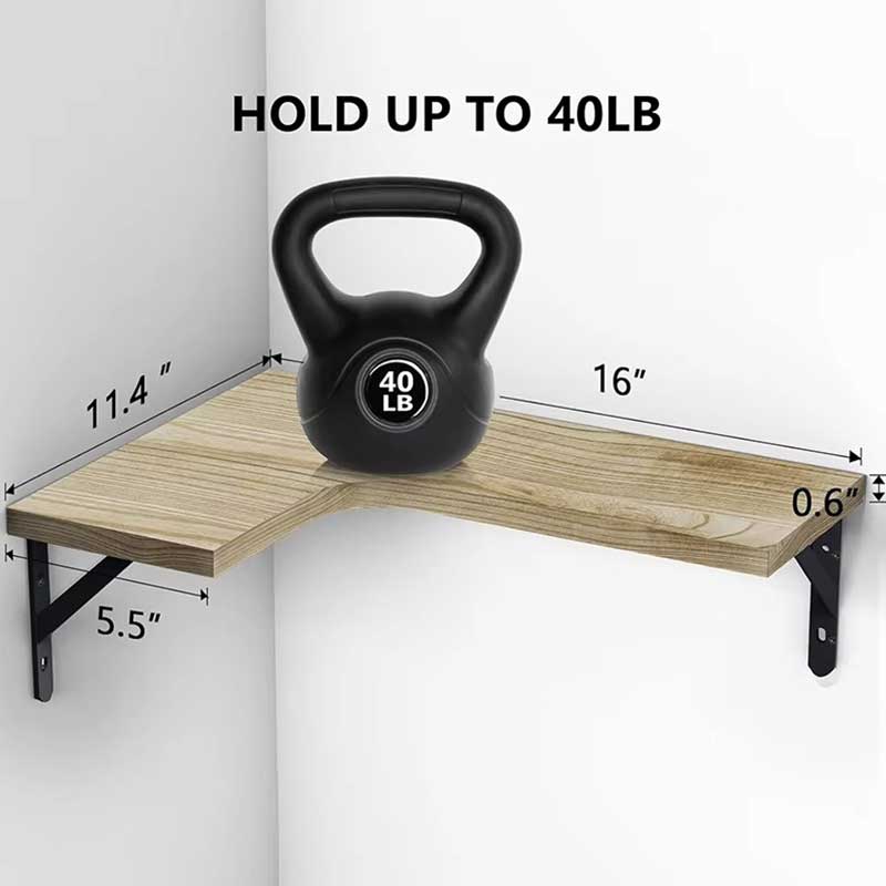 Wooden Floating Corner Wall Shelf with Metal Support Coffee&Co.