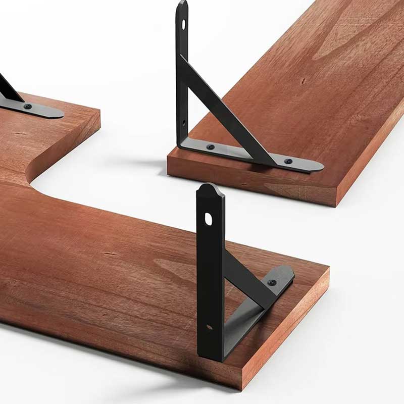 Wooden Floating Corner Wall Shelf with Metal Support Coffee&Co.