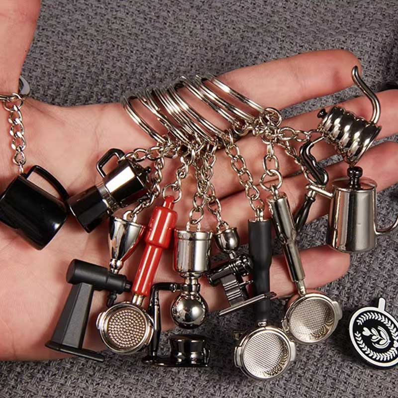 Zinc Alloy Coffee Keychain with Mini Barista Design