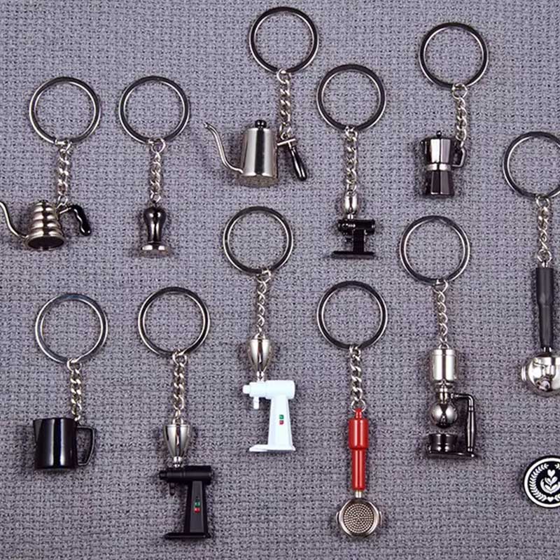 Zinc Alloy Coffee Keychain with Mini Barista Design