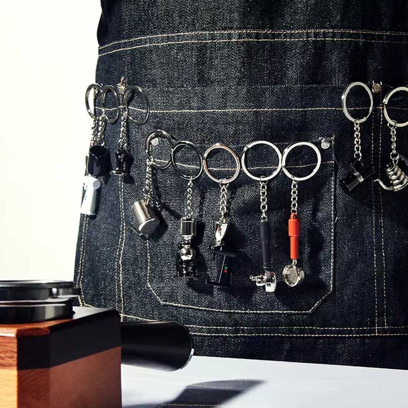 Zinc Alloy Coffee Keychain with Mini Barista Design