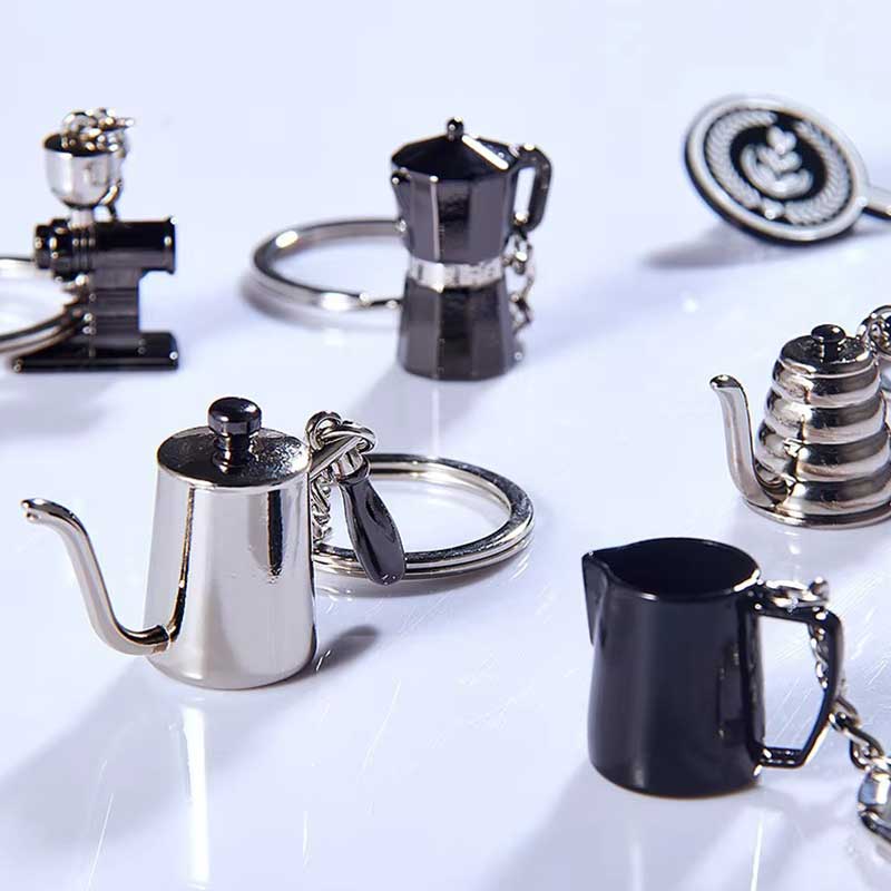 Zinc Alloy Coffee Keychain with Mini Barista Design