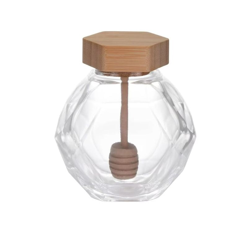 Luxury Glass Honey Jar with Dipper and Lid – Elegant Honey Storage Container