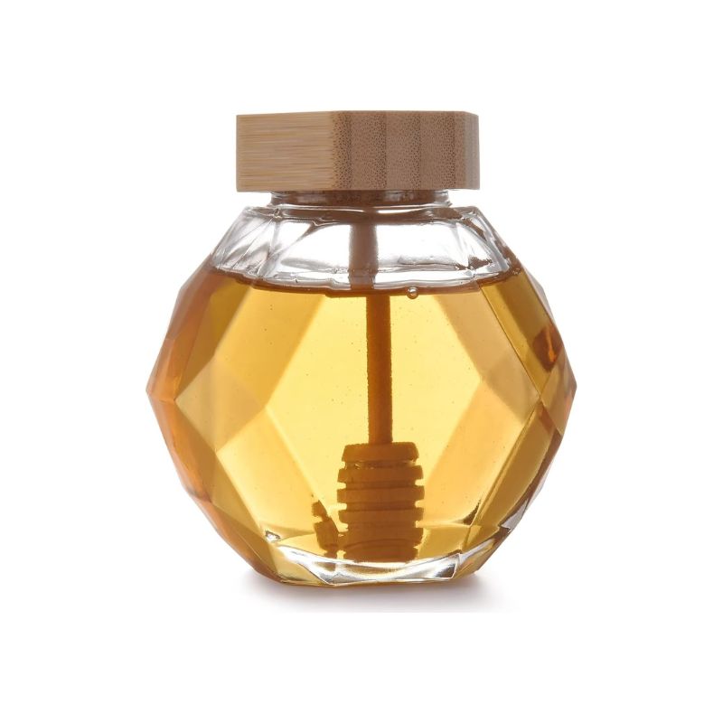 Luxury Glass Honey Jar with Dipper and Lid – Elegant Honey Storage Container