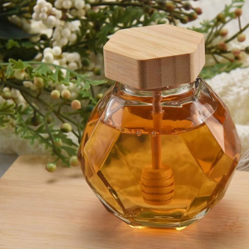 Luxury Glass Honey Jar with Dipper and Lid – Elegant Honey Storage Container