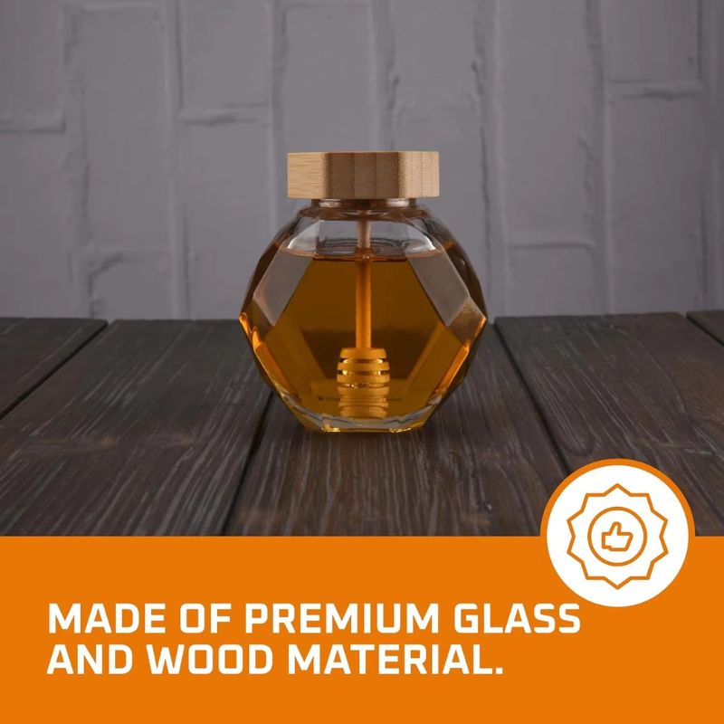 Luxury Glass Honey Jar with Dipper and Lid – Elegant Honey Storage Container