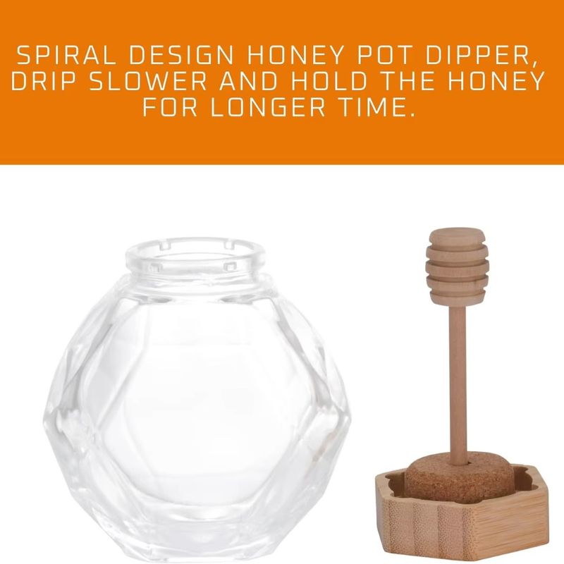 Luxury Glass Honey Jar with Dipper and Lid – Elegant Honey Storage Container