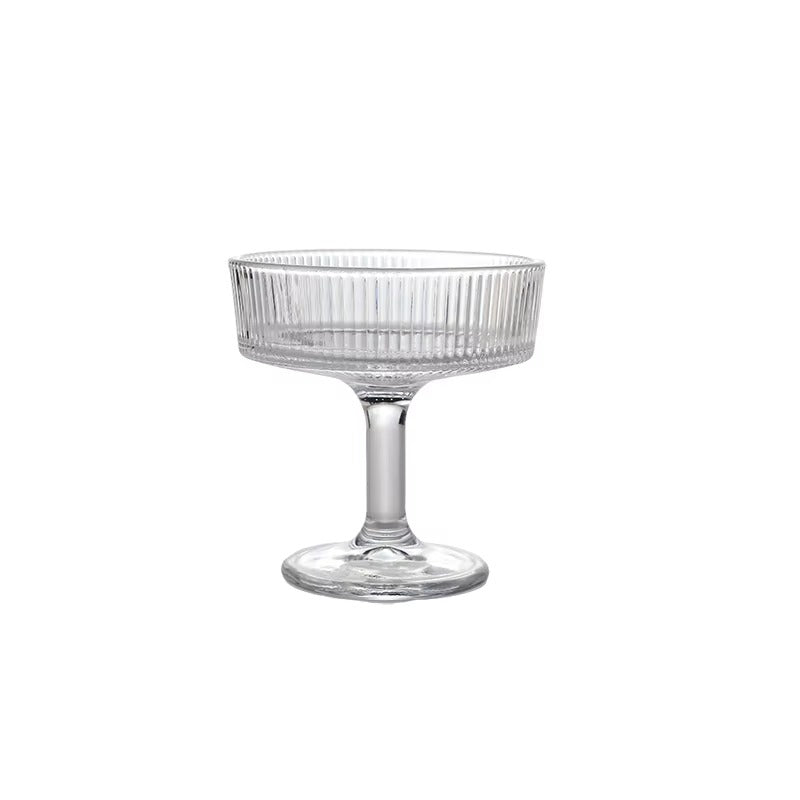 Vintage Ribbed Coupe Glass Goblets – Set of 4 Cups