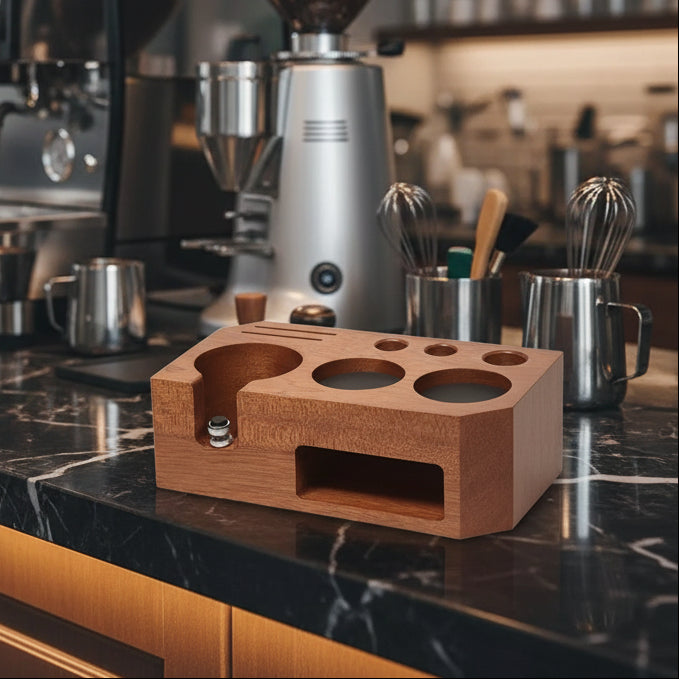 Premium Natural Solid Wood Espresso Bar Organizer - 51-54mm