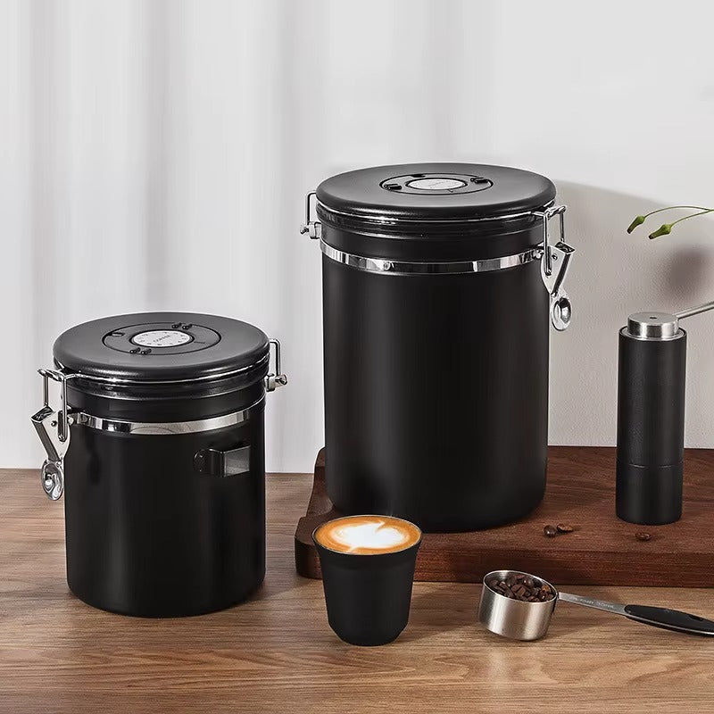 Stainless Steel Airtight Coffee Canister with Date Tracker – 1.8L Gunmetal Black Storage Container