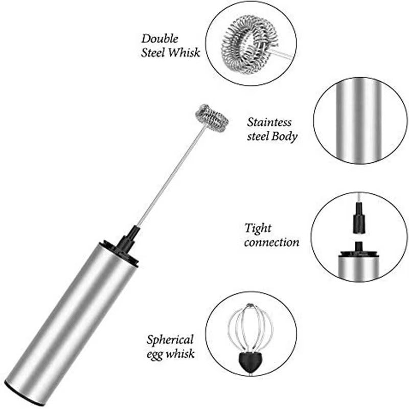 High Quality USB Type-C Rechargeable Handheld Milk Frother – Stainless Steel Electric Coffee Whisk