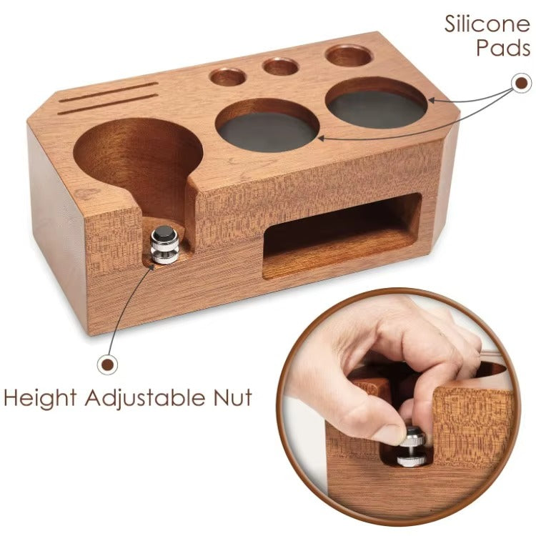 Premium Natural Solid Wood Espresso Bar Organizer - 51-54mm