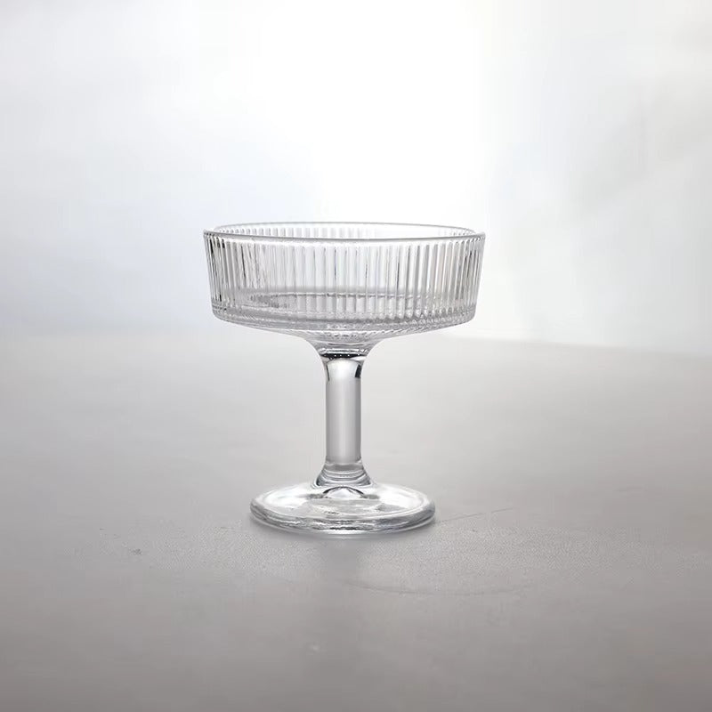 Vintage Ribbed Coupe Glass Goblets – Set of 4 Cups