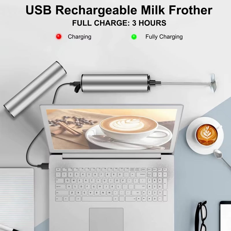 High Quality USB Type-C Rechargeable Handheld Milk Frother – Stainless Steel Electric Coffee Whisk