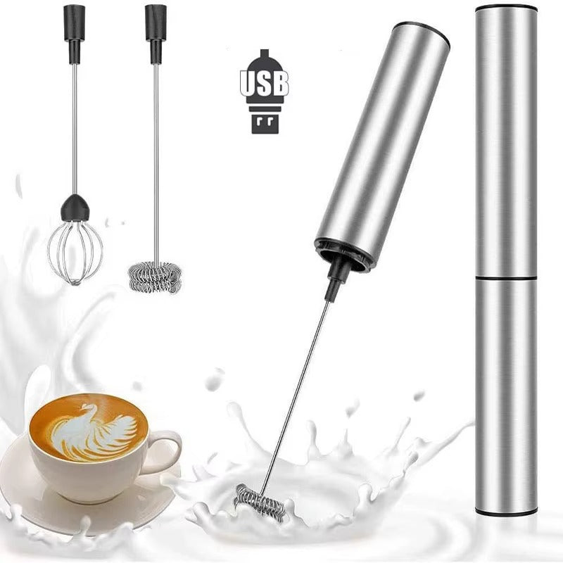 High Quality USB Type-C Rechargeable Handheld Milk Frother – Stainless Steel Electric Coffee Whisk