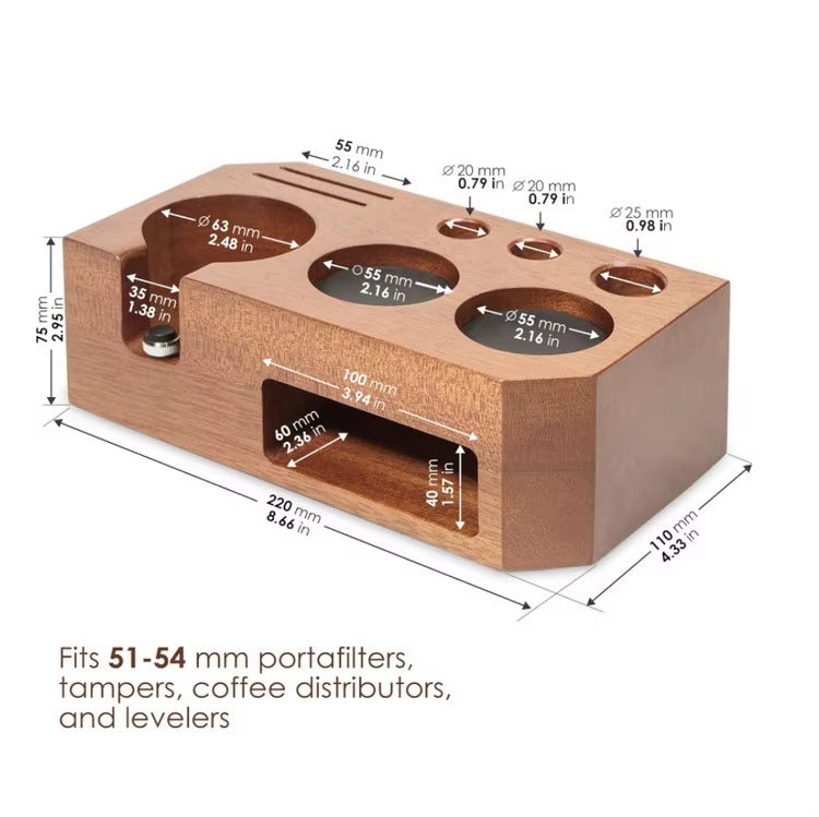 Premium Natural Solid Wood Espresso Bar Organizer - 51-54mm