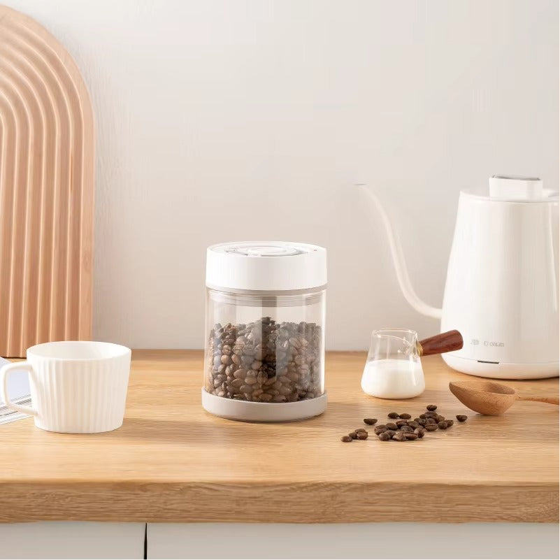 Smart Electric Vacuum Coffee Canister 600ml – Airtight Borosilicate Glass Storage with One-Touch Seal