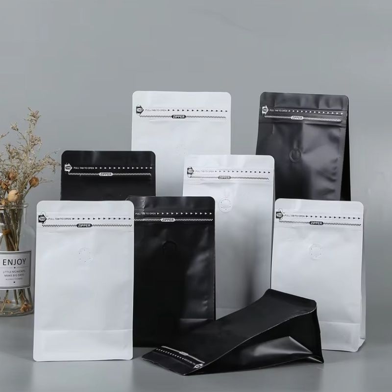Matte Coffee Bean Pouch with Zipper Valve – 250g x 10 Aluminum Foil Flat Bottom Bag Black (Pack of 10)