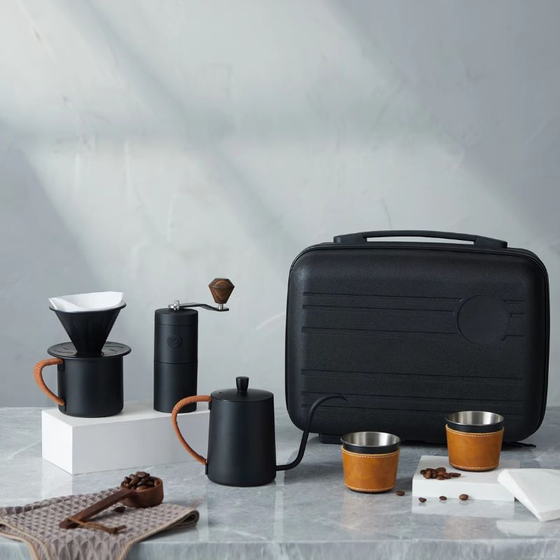 Premium Stainless Steel Portable Pour Over Coffee Complete Set - Premium Bag for Camping & Travel