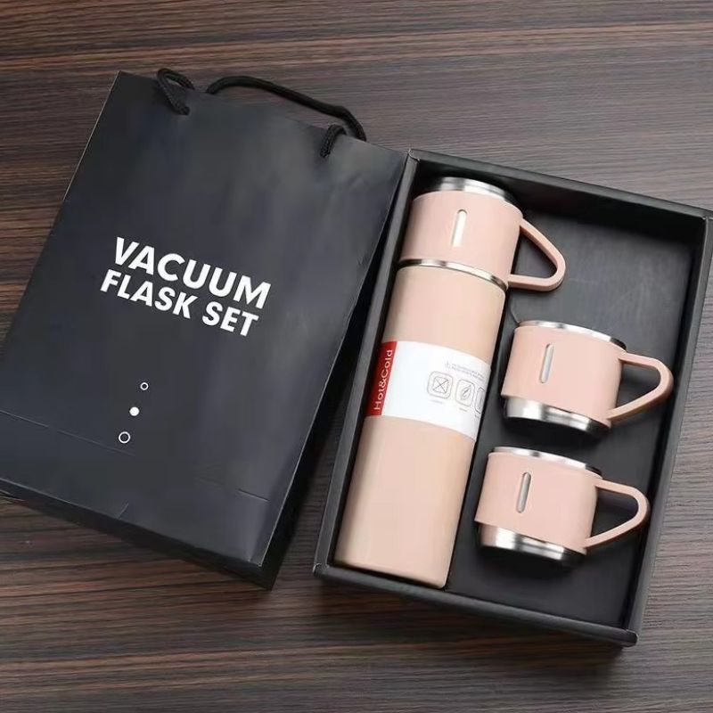 Premium Vacuum Insulated Bottle & Mug Gift Set – Stainless Steel Thermos with 3 Interchangeable Lids