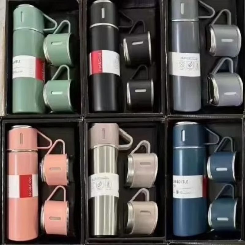 Premium Vacuum Insulated Bottle & Mug Gift Set – Stainless Steel Thermos with 3 Interchangeable Lids