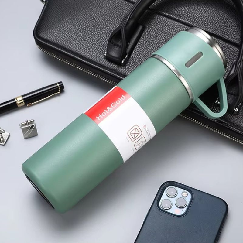 Premium Vacuum Insulated Bottle & Mug Gift Set – Stainless Steel Thermos with 3 Interchangeable Lids